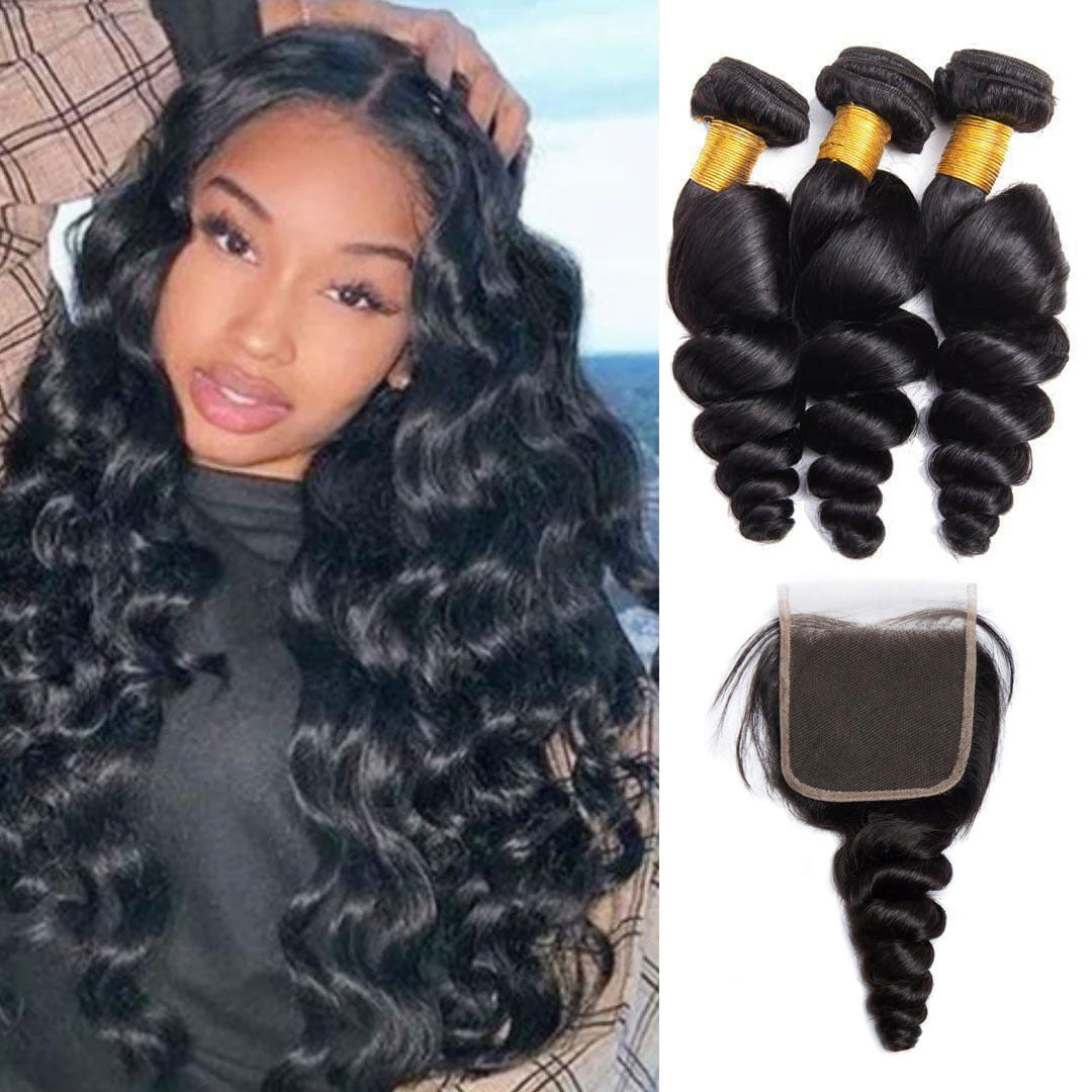 Buy ON HOLD ❤️NEW LOT OF 4 100% Human hair Bundles 18 closure 18,20,22 ❤️