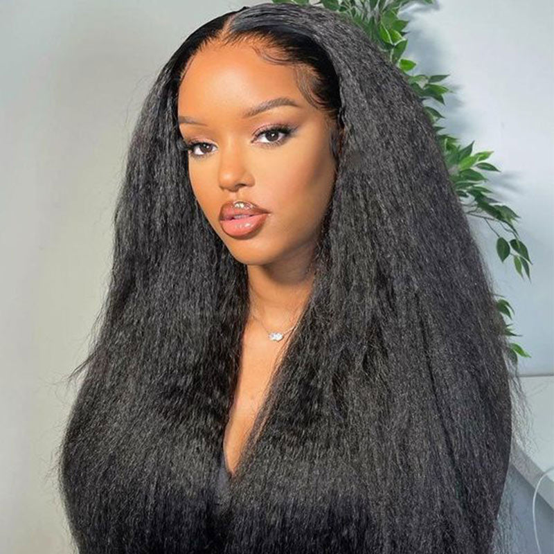 Black Kinky Straight 13X4 Front Wigs For black Women Natural