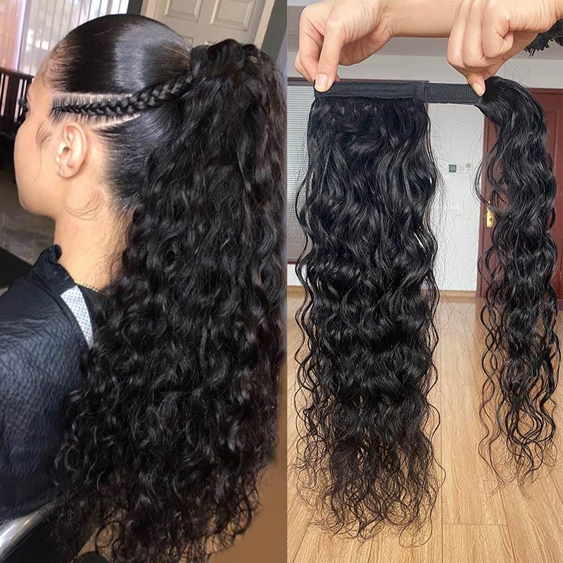 120g Brazilian Deep Wave Drawstring Clip-In Curly Curly Frontal Ponytail Extension - Human Hair