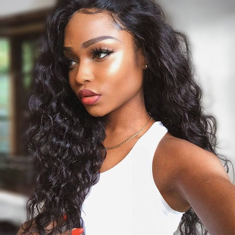  PMUYBHF Lace Frontal Wigs Human Hair, Water Wave Wigs
