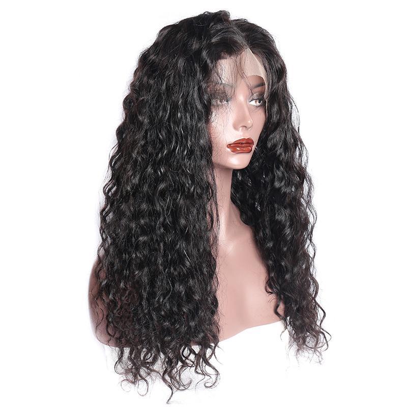 Peruvian Water Wave Remy Human Hair 360 Transparent Lace Frontal Wigs 150 Density Black Wet and Wavy 360 Wigs