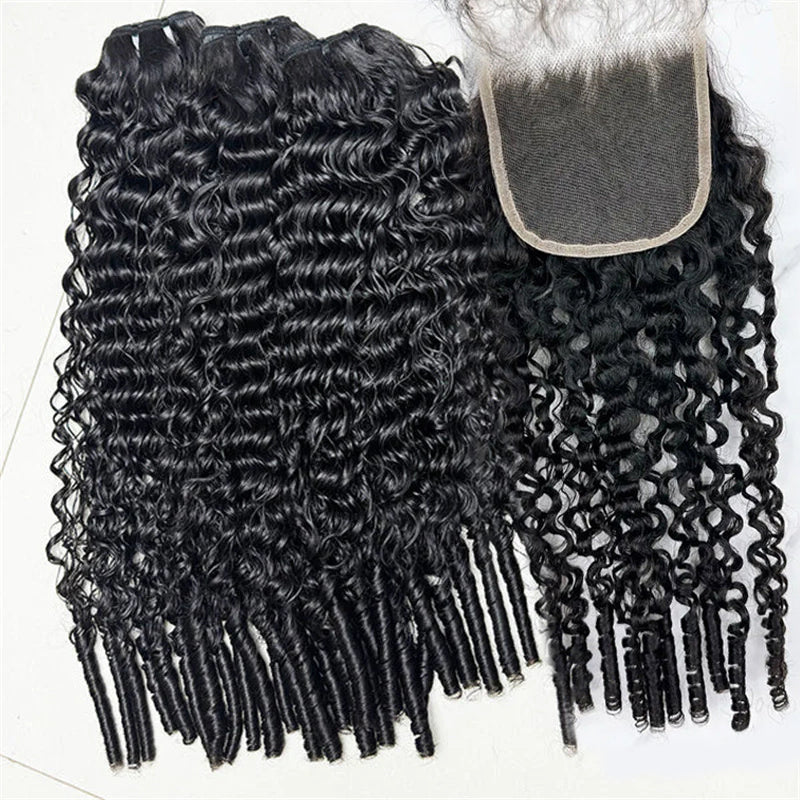  Burmese Curly Hair Indian Human Hair 3 Bundles With 4x4 Lace Closur
