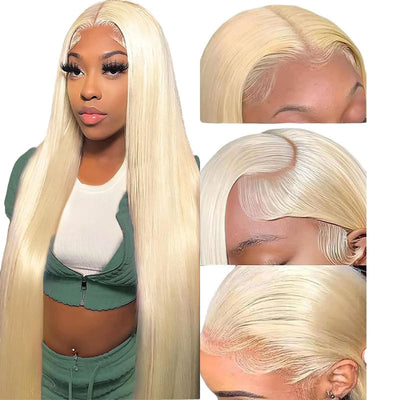 Modern Show 613 Blonde straight human hair transparent lace frontal wigs