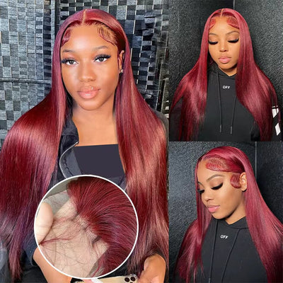 Burgundy color straight wig