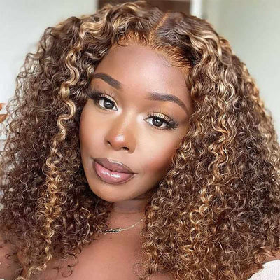 Modern Show Human Hair Wig Short Curly Bob Ombre 4/27 Color Brazilian Hair Pre Plucked 13x4 Lace Front Wigs