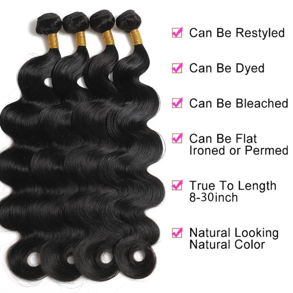 Body Wave 3 Bundles With Closure 100% Human Hair