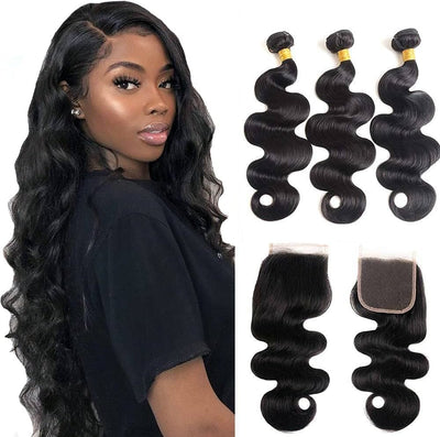 Body Wave 3 Bundles With Closure 100% Human Hair