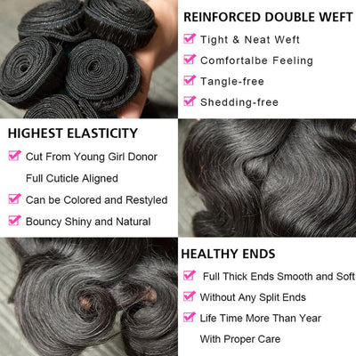 Body Wave Wave 4 Bundles With Closure 100% Human Hair