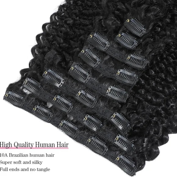 Kinky Curly Clip In Human Hair Extensions 8Pcs/Set Remy Hair For Women Natural Black Hair 120G