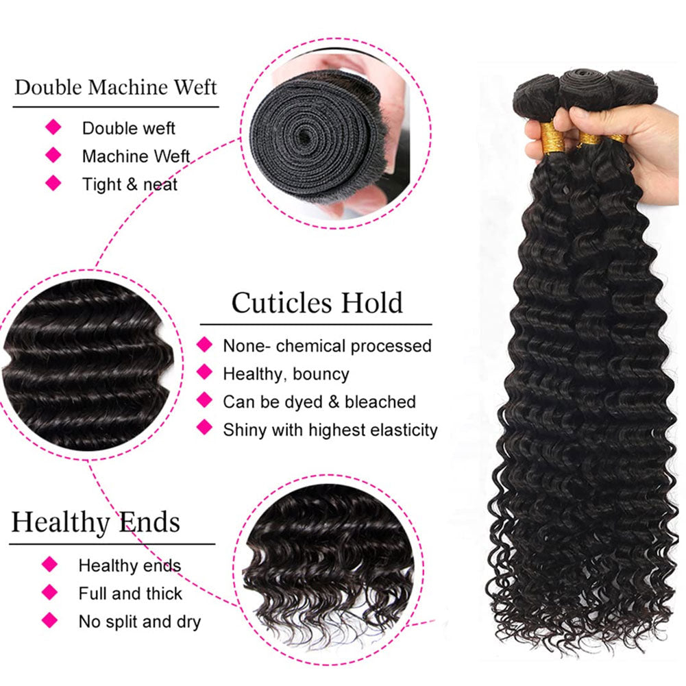 Deep Wave 4 Bundles With Closure 100% Human Hair