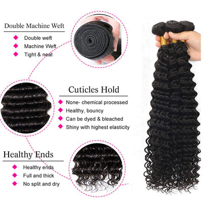 Deep Wave 4 Bundles With Closure 100% Human Hair