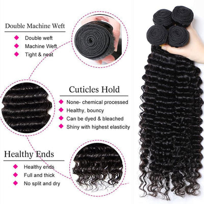 Deep Wave 3 Bundles 100% Brazilian Virgin Human Hair