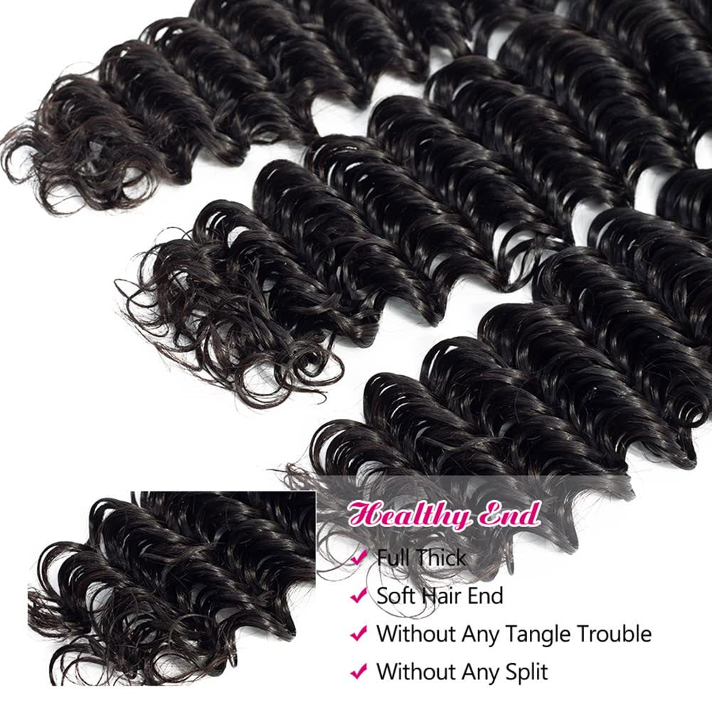 Deep Wave 3 Bundles 100% Brazilian Virgin Human Hair