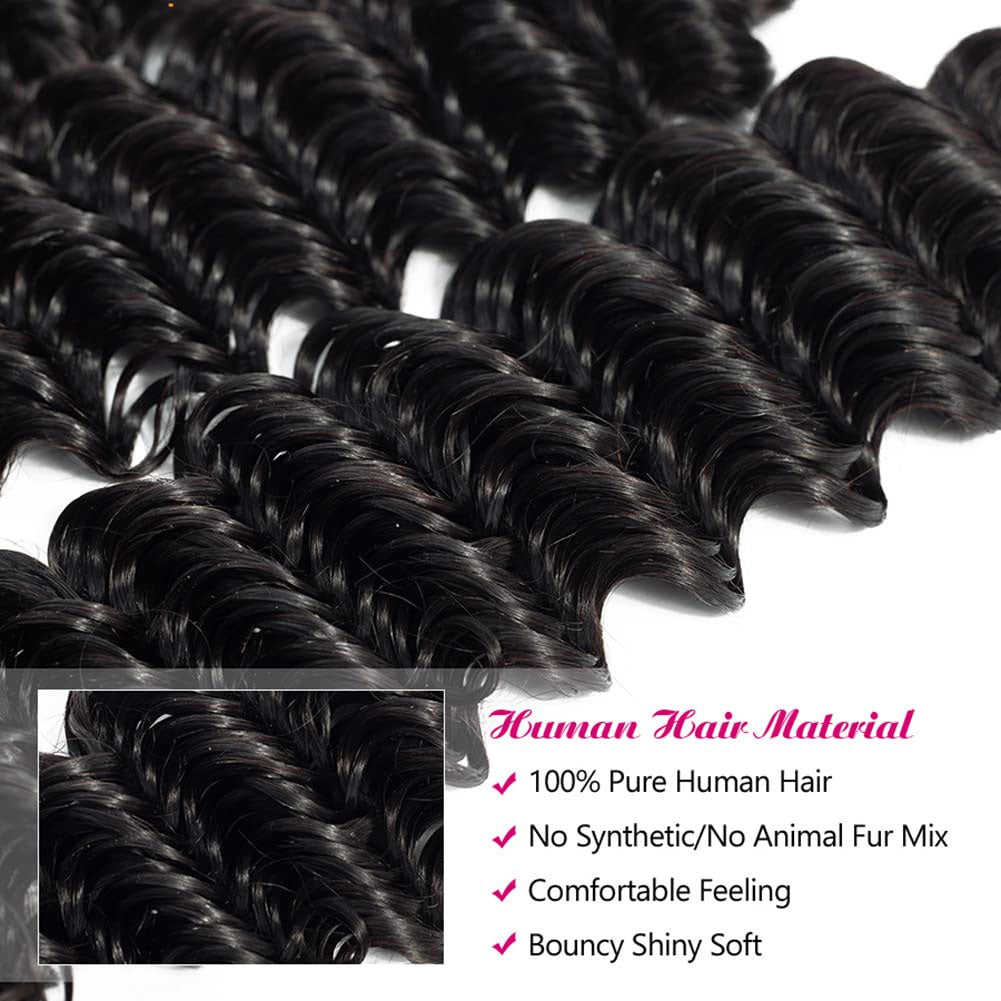 Deep Wave 4 Bundles With Closure 100% Human Hair