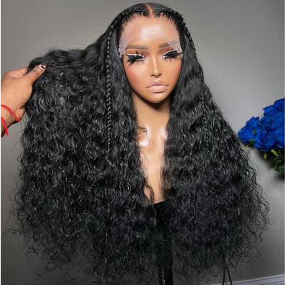 180% density 13X4 hd lace front water wave human hair wigs