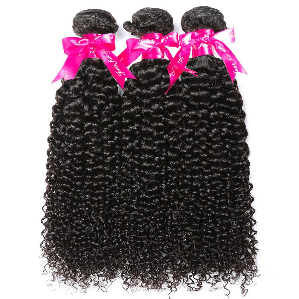 Kinky Curly 3 Bundles With Closure 100% Human Hair