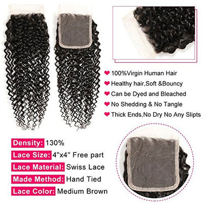 Kinky Curly 4 Bundles With Closure 100% Human Hair