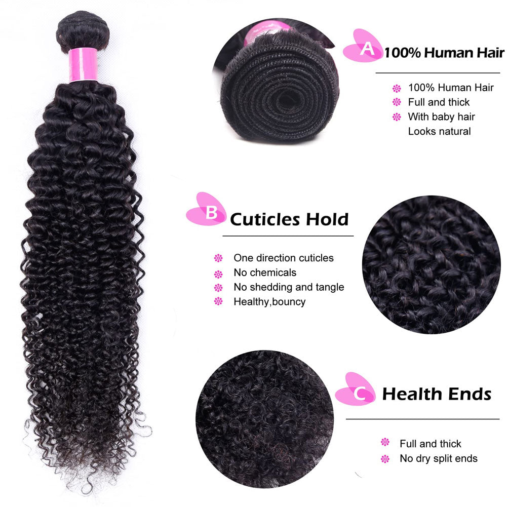 Kinky Curly 4 Bundles With Closure 100% Human Hair