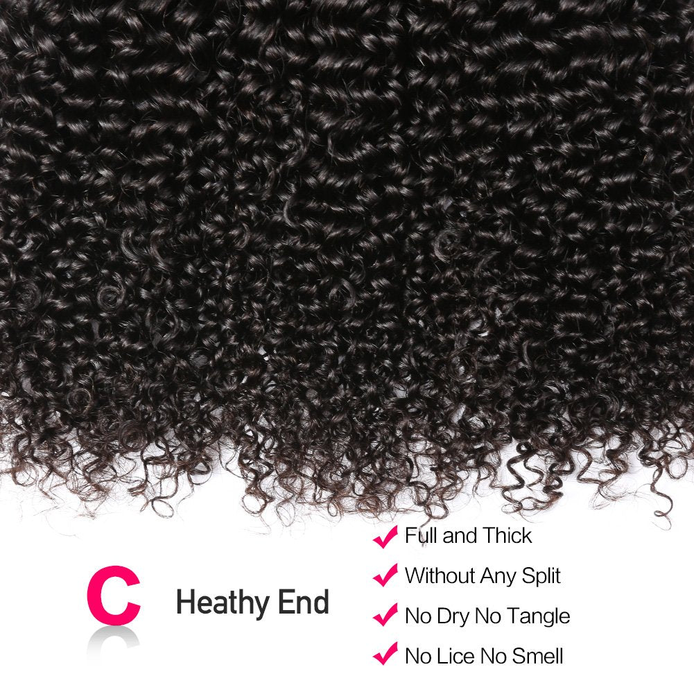 Kinky Curly 3 Bundles With Closure 100% Human Hair