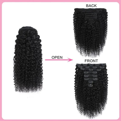 Kinky Curly Clip In Human Hair Extensions 8Pcs/Set Remy Hair For Women Natural Black Hair 120G