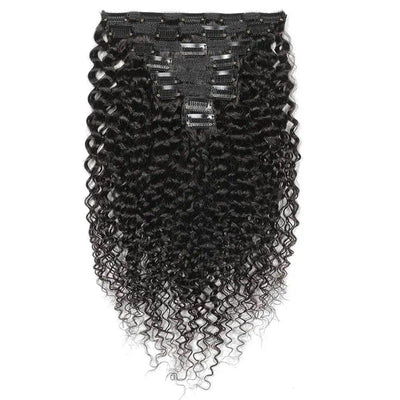 Kinky Curly Clip In Human Hair Extensions 8Pcs/Set Remy Hair For Women Natural Black Hair 120G