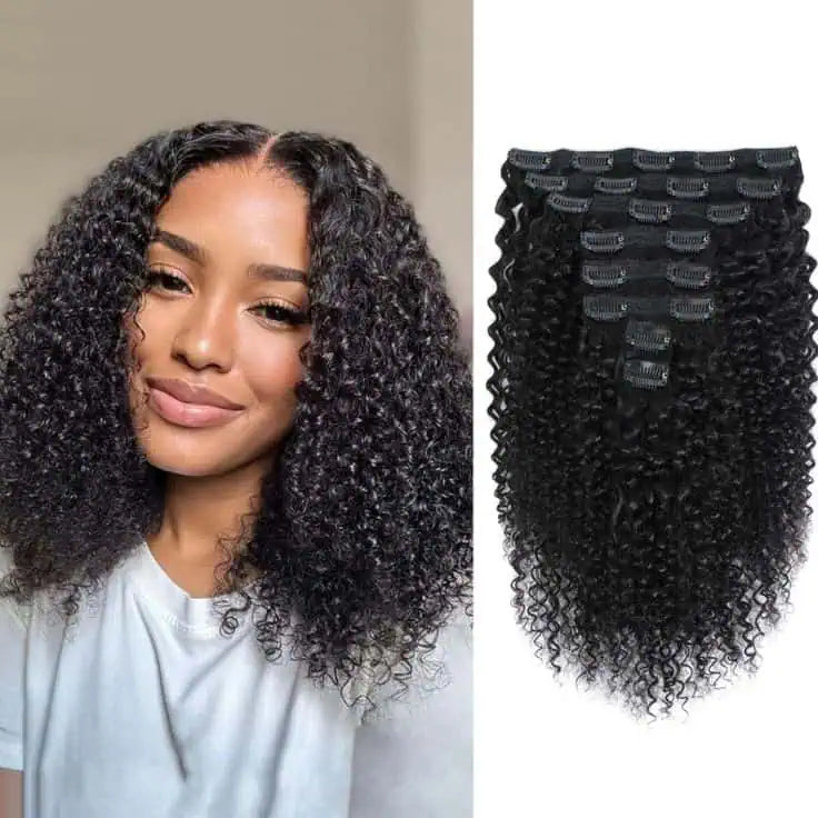 Kinky Curly Clip In Human Hair Extensions 8Pcs/Set Remy Hair For Women Natural Black Hair 120G