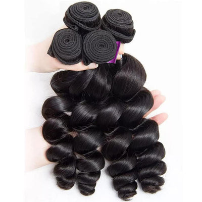 Loose Wave 4 Bundles With Closure 100% Human Hair