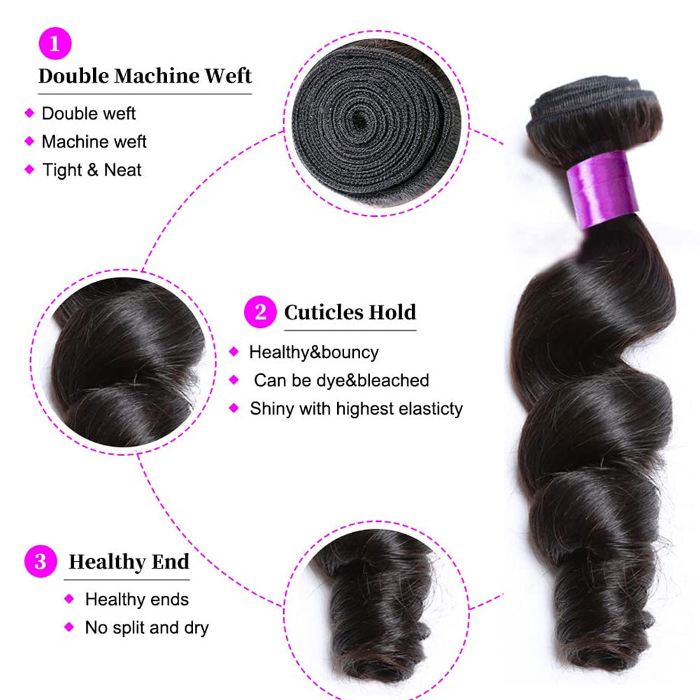 Loose Wave 4 Bundles With Closure 100% Human Hair