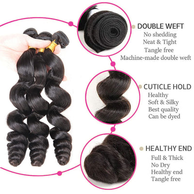 Loose Wave 3 Bundles With Closure 100% Human Hair