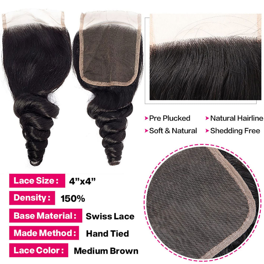 Loose Wave 4 Bundles With Closure 100% Human Hair