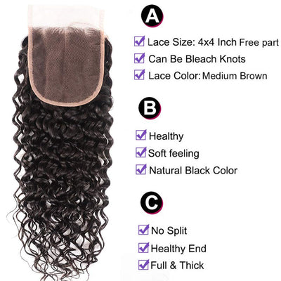 Water Wave 3 Bundles With Closure 100% Human Hair