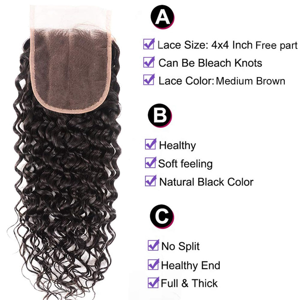 Water Wave 4 Bundles With Closure 100% Human Hair