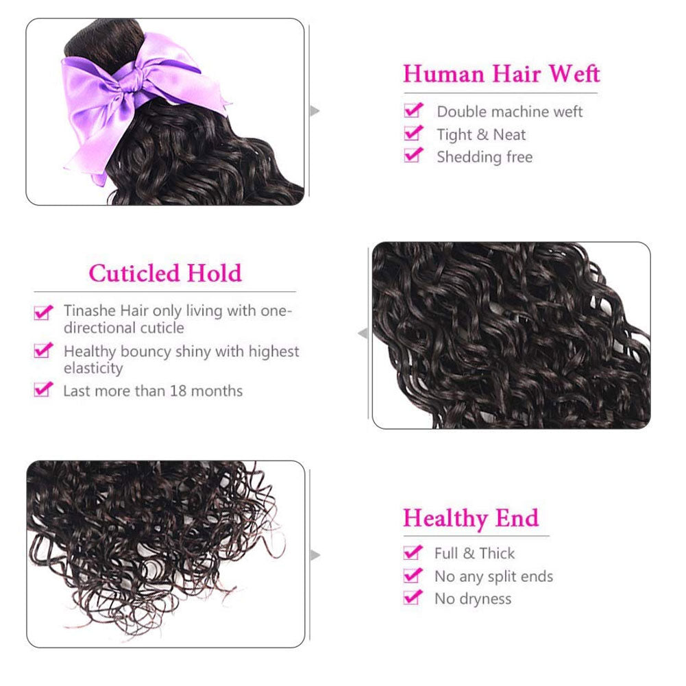 Water Wave 4 Bundles With Closure 100% Human Hair