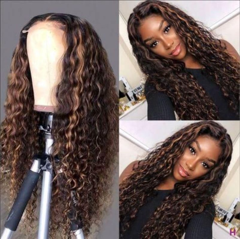 Modern Show Pre Plucked Highlight Wig 13x4 Lace Front Wig Omber 1B/4/27 Color Brazilian Water Wave Human Hair