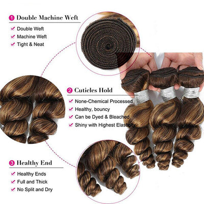 Highlight P4/30 Loose Deep Wave 3 Bundles With 4X4 Transparent Lace Closure Virgin Human Hair