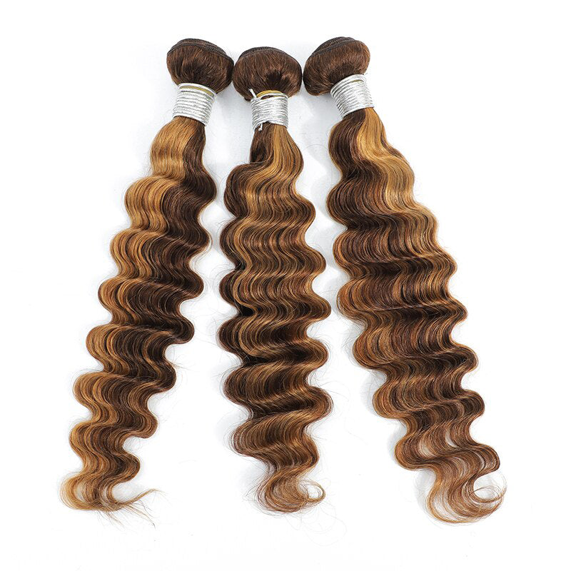 Highlight P4/27 Loose Deep Wave 3 Bundles With 4x4 Lace Closure 100% Real Human Hair