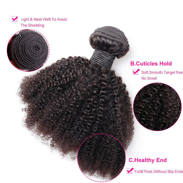 Afro Curly 3 Bundles with 4X4 Lace Closure 100% Real Human Hair