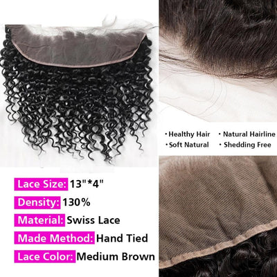 Deep Wave 3 Bundles With 13X4 Transparent Lace Frontal 100% Virgin Human Hair