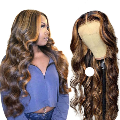 P4/27 Highlight Body Wave 4 Bundles With 4x4 Lace Closure 100% Human Hair