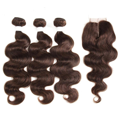 Chocolate Brown Body Wave 3 Bundles With 4X4 Lace Closure 100% virgin human hair