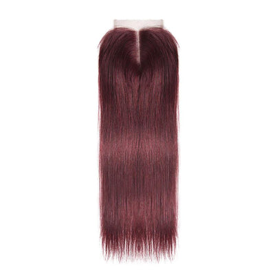 Wine Red Burgundy Straight Hair 3 Bundles With Closure 4x4 Colored 100% virgin human hair