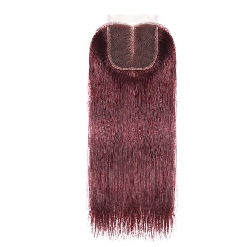 Wine Red Burgundy Straight Hair 3 Bundles With Closure 4x4 Colored 100% virgin human hair