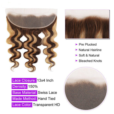 Highlight P4/27 Body Wave 4 Bundles With 13x4 Transparent Lace Frontal100% Real Human Hair