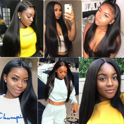 Straight 3 Bundles With Lace Frontal Closure Real Virgin Human Hair