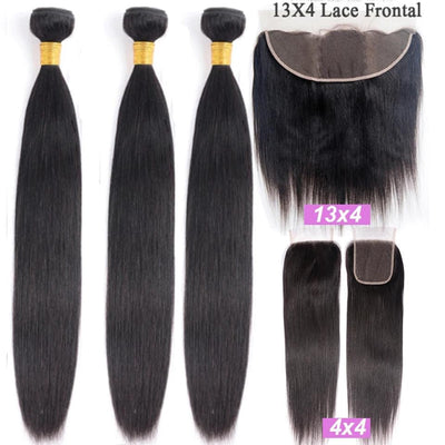 Straight 3 Bundles With Lace Frontal Closure Real Virgin Human Hair