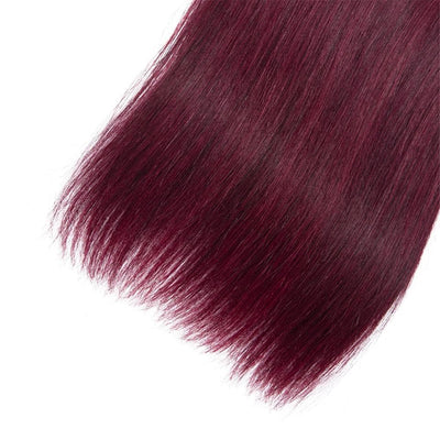 Wine Red Burgundy Straight Hair 3 Bundles With Closure 4x4 Colored 100% virgin human hair