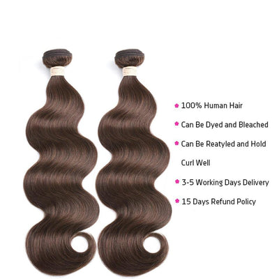 Chocolate Brown Body Wave 3 Bundles With 4X4 Lace Closure 100% virgin human hair