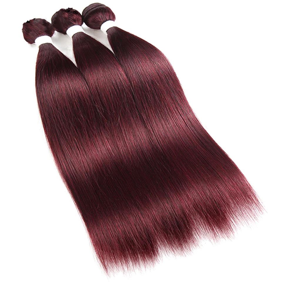 Wine Red Burgundy Straight Hair 3 Bundles With Closure 4x4 Colored 100% virgin human hair