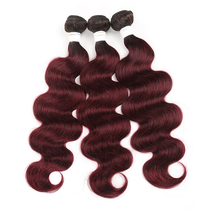 Ombre 1B/99J Body Wave 3 Bundles With 4x4 Lace Closure pre Colored 100% Real Human Hair