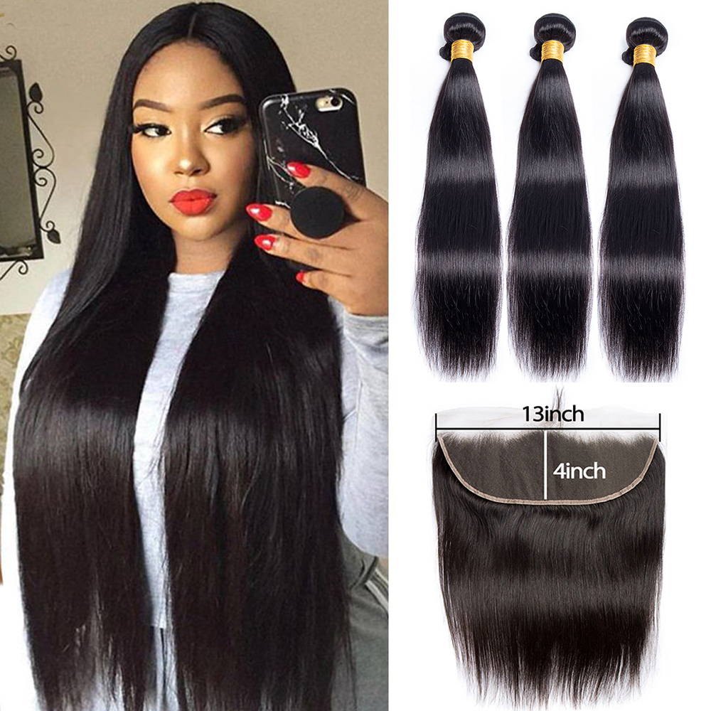 Straight 3 Bundles With Lace Frontal Closure Real Virgin Human Hair